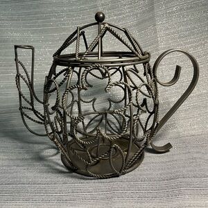 Vintage Metal Teapot Candleholder Farmhouse Ornate